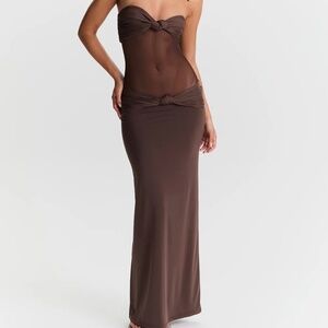 Sasha Therese XS Chocolate Maxi Mesh Dress